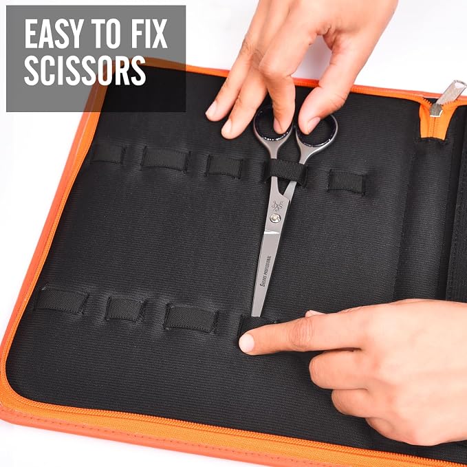 Leather Shears Case, Scissor Case, Shear Holder Holds 10 Grooming or Beauty Shears (Orange) - Image 2