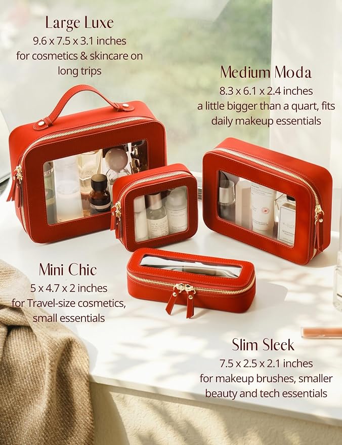 Popvibe Clear Makeup Bag Travel Cosmetic Case Clear Toiletry Bag with Zipper Make Up Case Traveling Car Bag, Red, Medium - Image 7