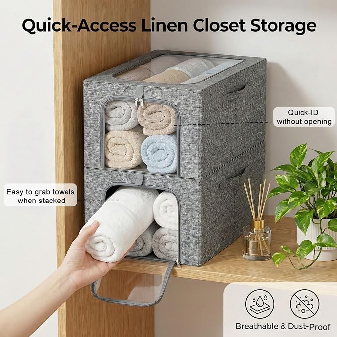 GoMaihe Baby Clothes Storage Bins with Metal Frame, 6-Pack Small Closet Storage Bin with Lid & Clear Window, Nursery Organizer for Baby Clothing, Toddler Kids Storage Boxes, Cationic Fabric 27L - Image 4