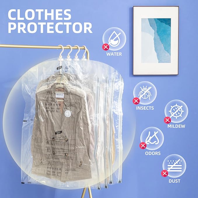 Hanging Vacuum Storage Bags, 4 Pack Short Size 41.3 x27.6 inch, Vacuum Seal Bags for Clothing, Space Saver Garment for Short Clothes, Coats, Suits, Dresses, Closet Oragnization and Storage - Image 6