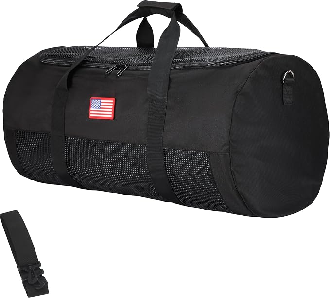 Mesh Scuba & Snorkeling Gear Bag – Heavy-Duty Cloth Ventilated Dive Duffel with Zipper & Adjustable Shoulder Strap (15.7" Diameter x 29.5" Length), Black - Image 2