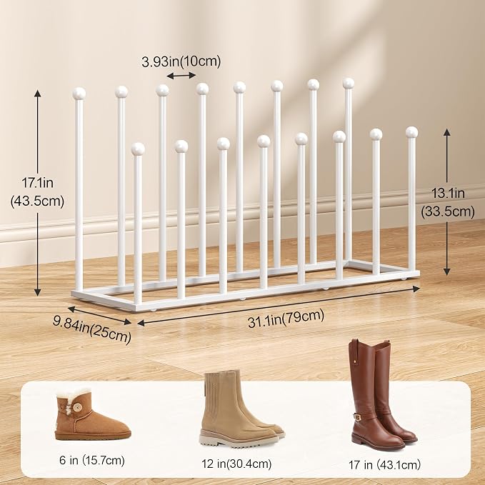 pickpiff Free Standing Shoe Racks - White Metal Boot Rack Organizer Tall Boots for Dorm Room, Closet, Entryway, Bedroom, Patio Outdoor, Hallway, White, Shoe Storage Fit for 8 Pairs - Image 7