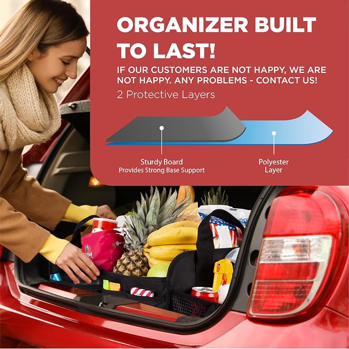 Car & Vehicle Trunk Organizer for SUV, Truck & Auto Storage, Black | Fits Cars, SUVs & Trucks 3 Adjustable Compartments Non-Slip Base & Straps Collapsible Heavy-Duty Storage Car Accessories - Image 5