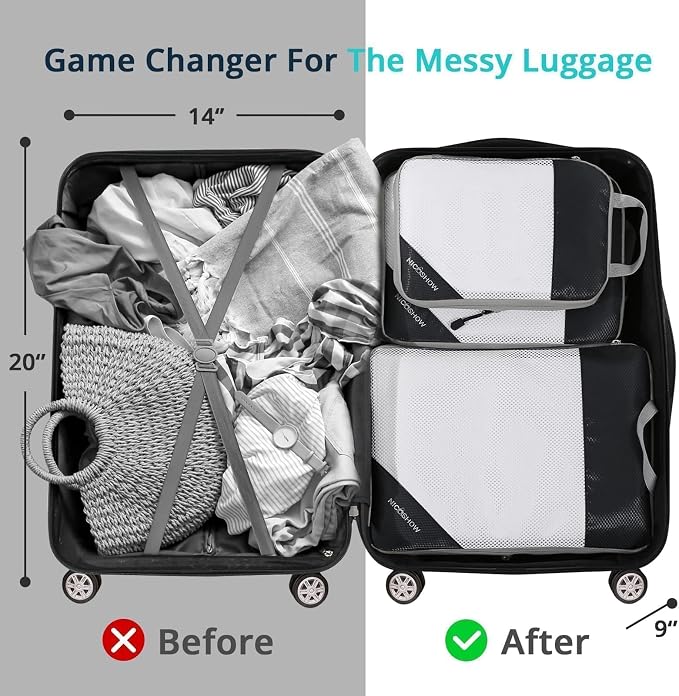 NICOSHOW 6 Set Compression Packing Cubes for Travel - Compressible, Lightweight, and Space-Saving Packing Cubes, Travel Essentials for Women, Black - Image 6