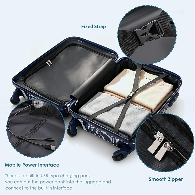Hardside Luggage Sets, Lightweight Stripes Suitcase with Spinner Wheels, Indigo Swan - Image 4