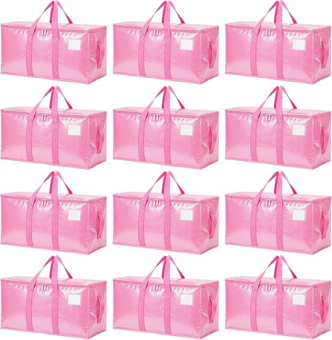 Songrey Heavy Duty Moving Bags, 12 Pack Large Storage Bags with Zipper & Handles, Waterproof Totes Bags for Clothes Packing, Moving, College Supplies, Home Organization by Unknown