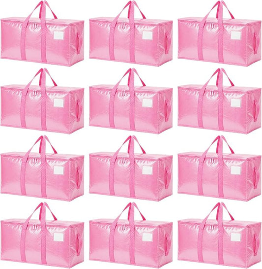 Songrey Heavy Duty Moving Bags, 12 Pack Large Storage Bags with Zipper & Handles, Waterproof Totes Bags for Clothes Packing, Moving, College Supplies, Home Organization by Unknown
