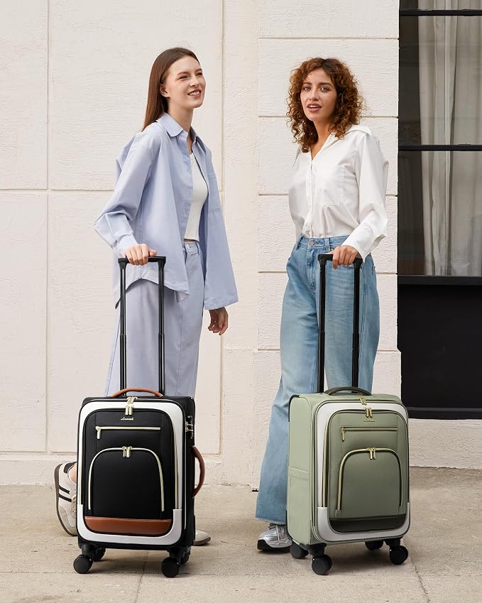 LOVEVOOK Carry on Luggage 22x14x9 Airline Approved with Garment Folder, 22 Inch Large Rolling Suitcase, Spinner Wheels & TSA Lock, Softside Lightweight Underseat Carryon Luggage for Women Travel - Image 2