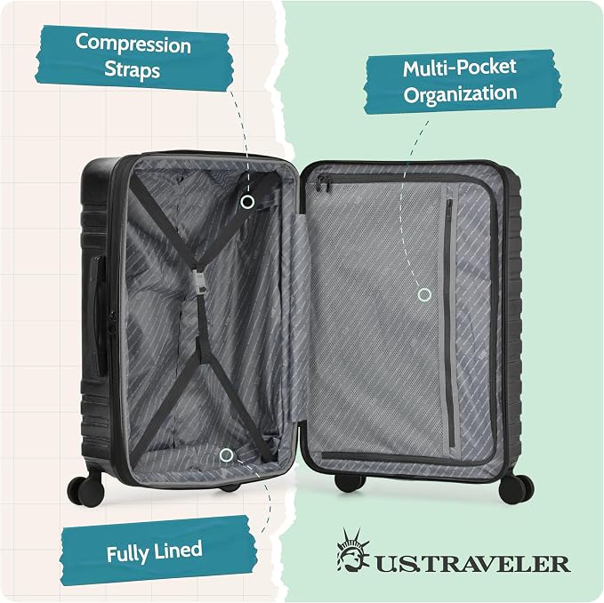 U.S. Traveler Boren Expandable Hardside Rugged Travel Luggage with 8 Spinner Wheels, Black, Checked-Large 30-Inch - Image 4