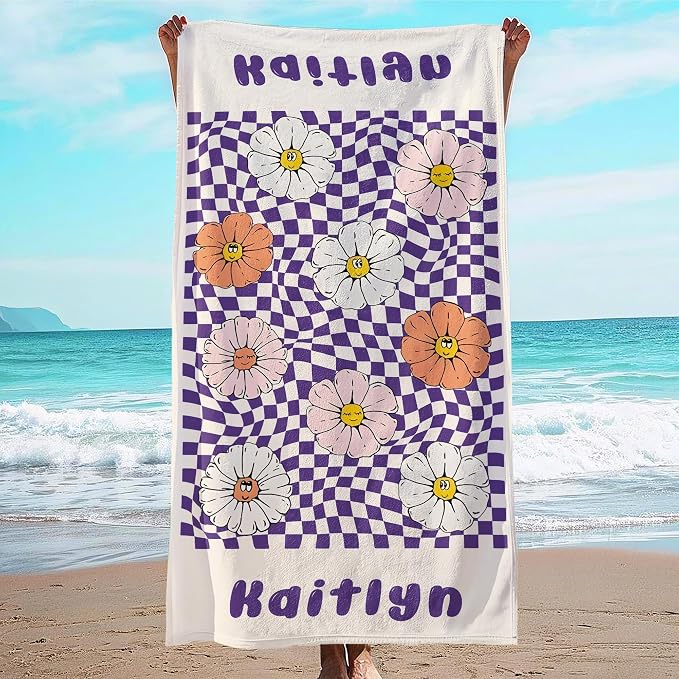 JML Personalized Beach Towel with Name, Custom Flower Beach Towel, Customized Microfiber Pool Towel, Quick Dry & Absorbent Swim Towel for Adult,Anniversary, Birthday, Summer Holiday,Vacation by JML