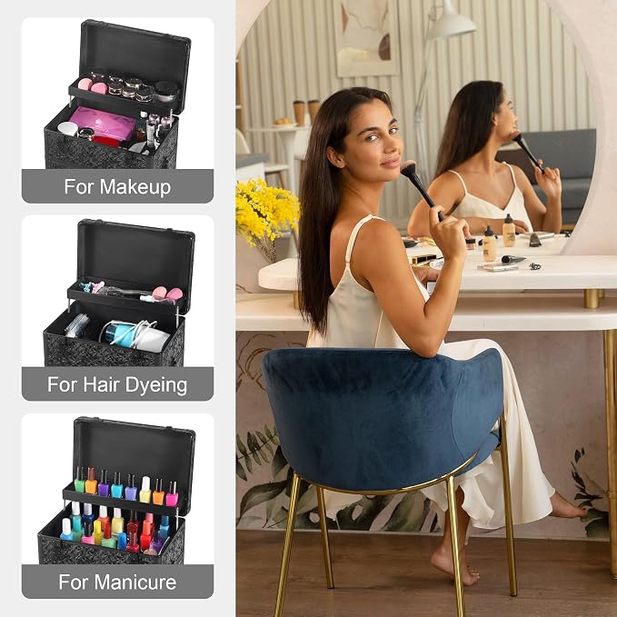 Rolling Makeup Case with Large Drawer, Makeup Train Case with Tray, Cosmetology Case on Wheels, Travel Makeup Case Organizers, Professional for Salon Barber, Nail, Tattoo, Black - Image 6