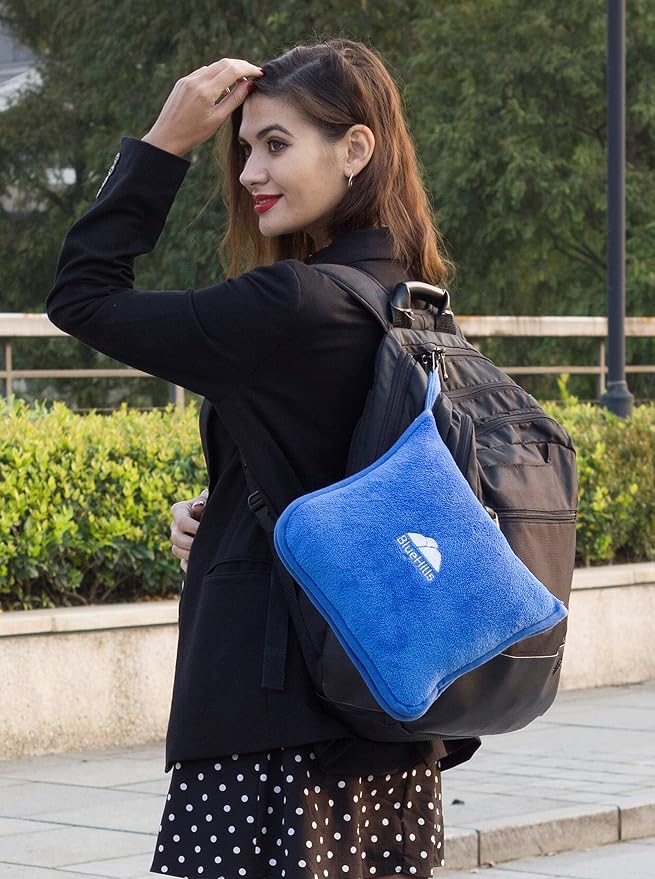 BlueHills Premium Soft 2 Pack Travel Blanket Set for Two Plane - Royal Blue | Travel Set Blanket/Pillows, Soft Bag Pillowcase, Hand Luggage Belt & Backpack Clip, Compact & Packable, Traveling Essentials - Image 7