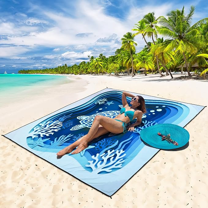 HIHOHO Beach Blanket Waterproof Sandproof Extra Large Beach Mat 79" X 83"/120"x108"for 1-8 Adults Quick Drying Durable Outdoor Picnic Mat for Beach Travel Camping Hiking - Image 5
