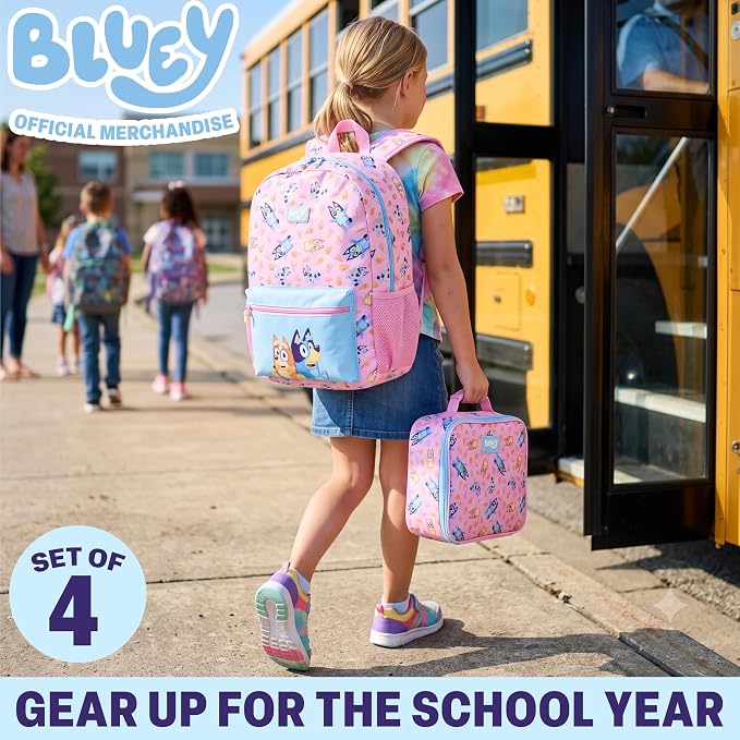 Get Trend Bluey Girls Backpack, Lunch Bag, Pencil Case, Water Bottle | 4 Piece Set, 18 inch Bookbag, Insulated Lunch Bag, Pencil Pouch & 16.9 fl oz BPA-Free Water Bottle, School, Gifts for Girls - Image 2