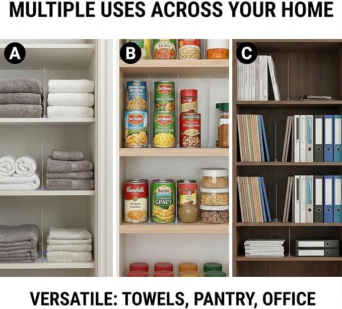 Acrylic Shelf Dividers for Closet Organization: 8 Pack Clear Removable 10/11.8" Tall X 11.8/10" Deep Clipless Separators for All Cabinets, Vertical Adjustable Storage Clothes, Purse, Bag Organizer - Image 7