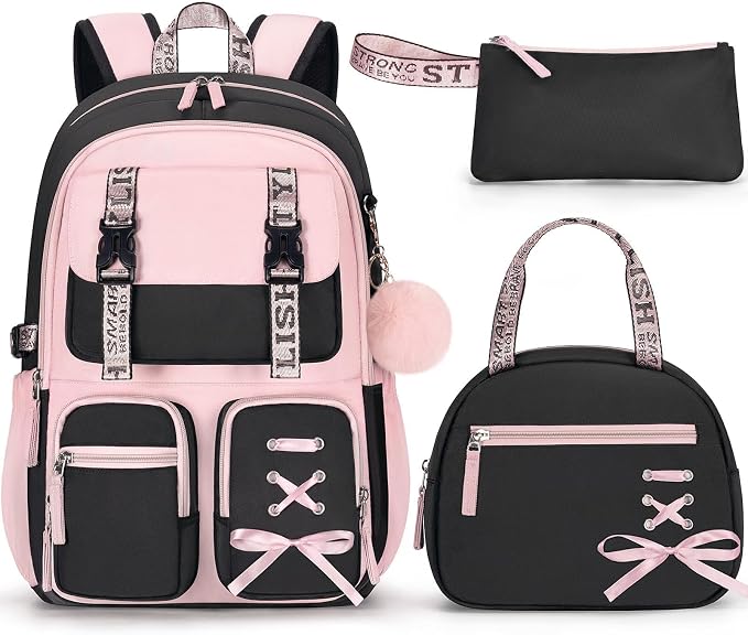 Fimibuke Backpack for Girls, 3 PCS Waterproof Girls Backpack with Lunch Box & Pencil Case, Kid Backpacks for Teen Girl Kindergarten Elementary Middle High School Student Back to School Kid Bookbag Set by Fimibuke