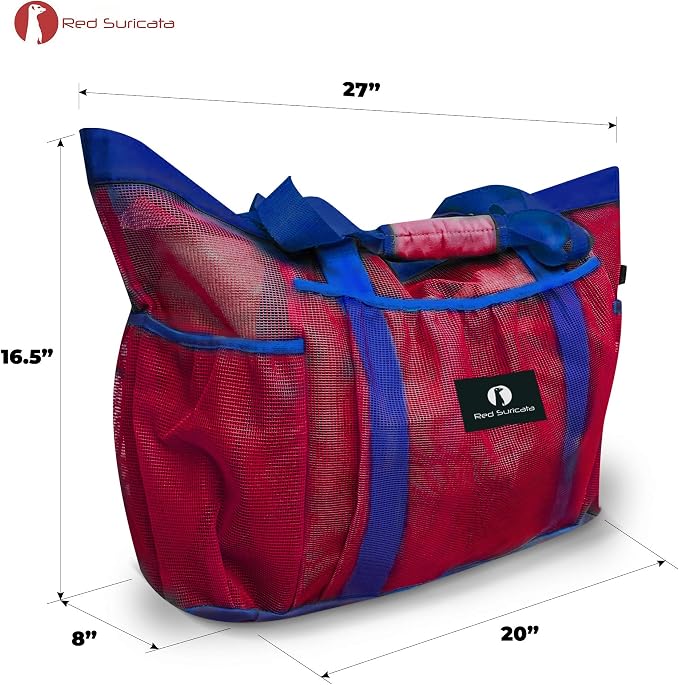 Red Suricata Mesh Beach Bag with Zipper - Extra Large Beach Tote Bag – Pool Bag | with Zipper - Image 5