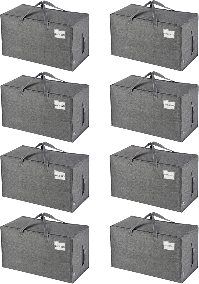 VENO 8 Pack Extra Large Heavy Duty Moving Bags with Wide Opening & Reinforced Handles, Reusable Storage Tote Bags with Strong Zippers for Clothes, College Dorm Essentials & Moving Supplies by Veno