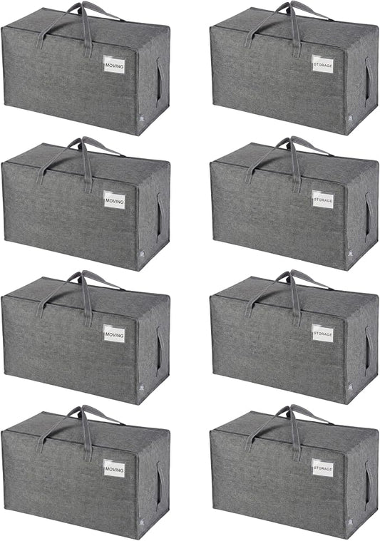 VENO 8 Pack Extra Large Heavy Duty Moving Bags with Wide Opening & Reinforced Handles, Reusable Storage Tote Bags with Strong Zippers for Clothes, College Dorm Essentials & Moving Supplies by Veno