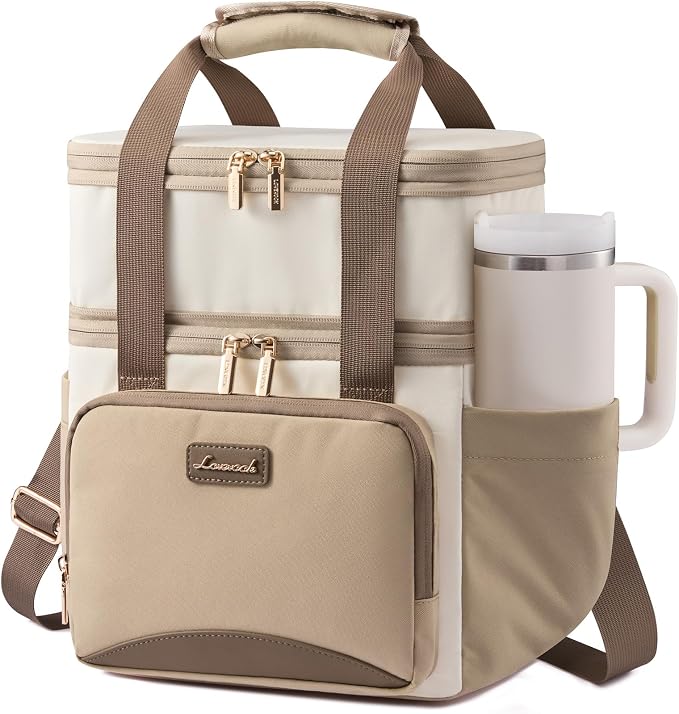 LOVEVOOK Insulated Lunch Bag For Women,Large Double Deck Adult Lunch Box,Teacher Lunch Tote Bag With Cup Holder,Leakproof Cooler Bag With Adjustable Shoulder Strap For Work Picnic Beach,Larger 15L by LOVEVOOK