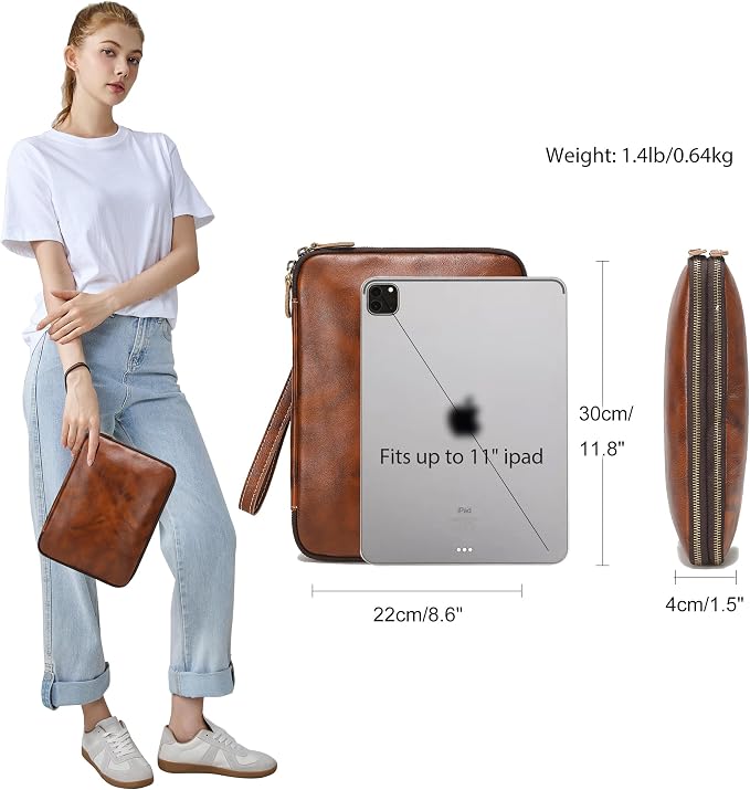 LANNSYNE Full Grain Leather Travel Cable Accessories Bag, Electronic Organizer Carry Case Double Layer Storage Case for Cables, Charger, Phone, Power Bank - Image 2