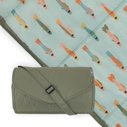 Little Unicorn 5'x5' Outdoor Family Picnic & Beach Blanket | Durable & Water-Resistant Fabric | Compact Fold & Easily Wipes Clean | Zipper Pocket (Minnow Pond) by LittleUnicorn