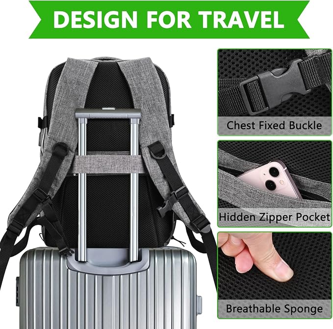 Personal Item Travel Carry On Luggage Backpack for Women Men Flight Approved Casual Weekender Laptop Bag for College Business Outdoors Hiking Water Resistant Lightweight Daypack with USB Charging Port - Image 5