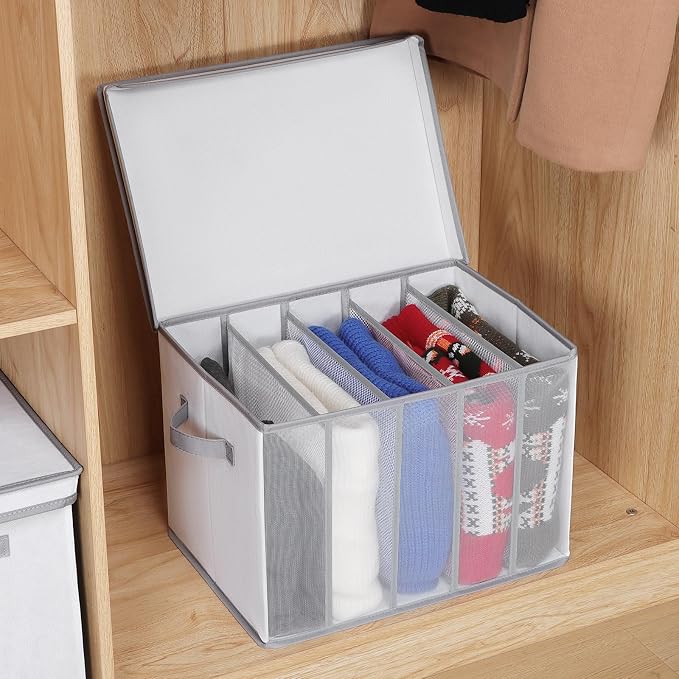 Univivi Large Size Wardrobe Clothes Organizer, 5 Grids Sweater Organizer for Closet with Handles, Support Boards and Lids, Foldable Closet Organizers for Sweaters, Pants, T-shirt, Hoodie- 2 Pack - Image 5
