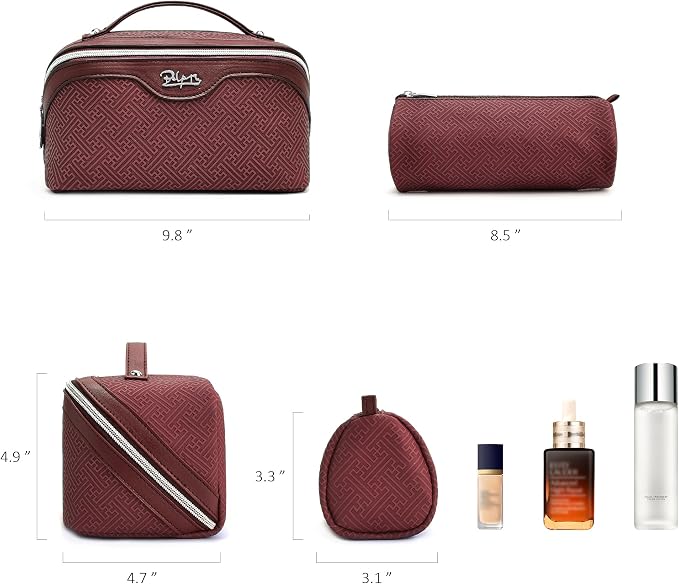 BOYATU Travel Makeup Bags for Women: Vintage Roman Column Texture | Each Journey, Quiet Luxury Serenity - 3 Pcs Set Large Capacity Cosmetic Bag Organizer Toiletry Purse(Burgundy) - Image 6