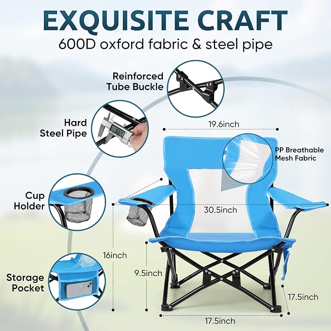 HaSteeL Folding Beach Chair Set of 3, Foldable Blue Camping Chairs & Grey Table for Outside, Low Beach Chair Portable for Adults Fishing, Picnic, Outdoor BBQ, Travel, Sports, Cup Holder & Storage Bag - Image 4