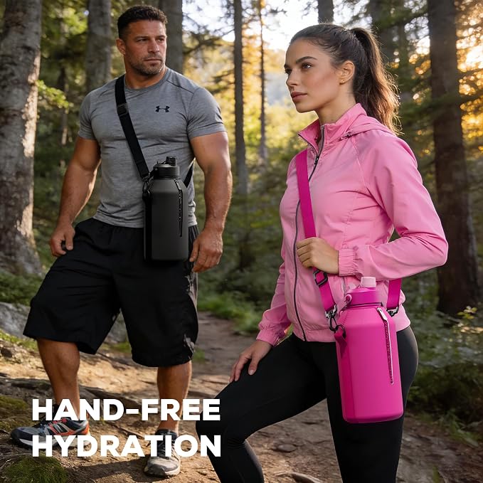 POWCAN 64 oz Water Bottle Insulated with 2-in-1 Straw and Spout Lid, Carrier Bag, Handle Strap, Leakproof, BPA-Free, Half Gallon Metal Water Bottle for Camping, Picnic and Hydration (Cream) - Image 5