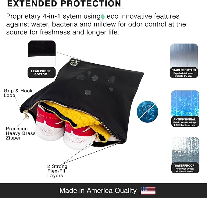 Ornadi Antimicrobial Wet Gym Clothes Bag Waterproof Bacteria Odor Control | Inhibits odor-causing bacteria, 2 layer Flex-fit, Machine washable, For gym, sweat, swim & travel laundry - Image 3