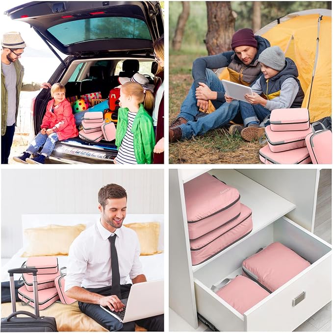 Gonex Compression Packing Cubes, 4pcs Expandable Storage Travel Luggage Bags Organizers (Pink) - Image 9