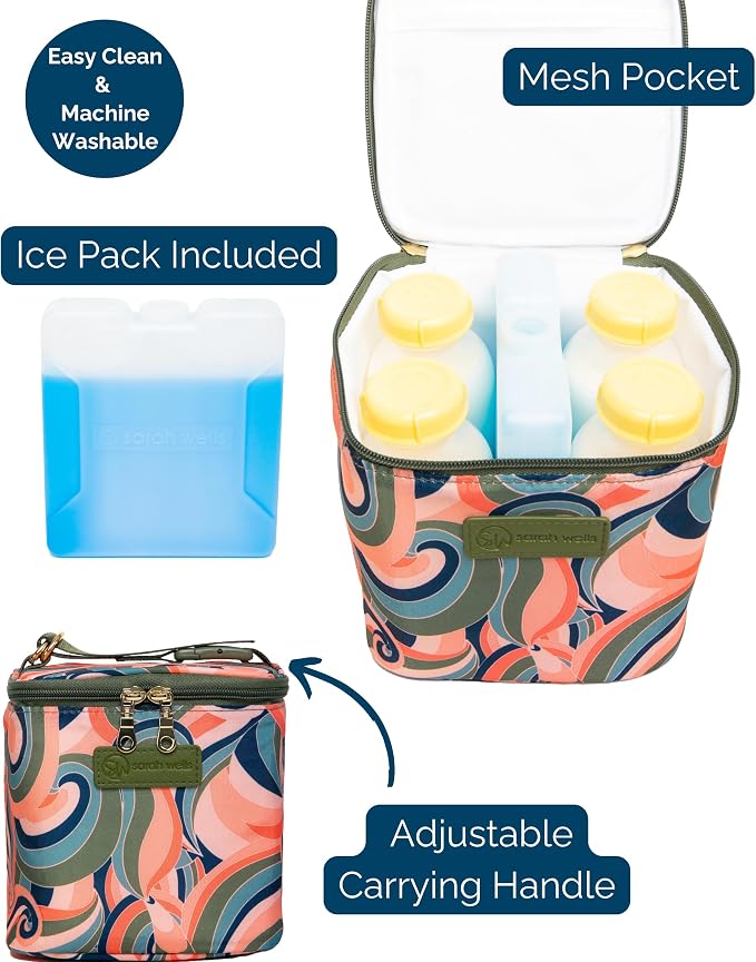 Sarah Wells Cold Gold Breastmilk Cooler with Ice Pack (Groovy) | Fully-Lined Insulated Interior, Fits 4-6 Bottles, Zippered Lid, Great for Workdays, Travel & Pumping Days, Machine Washable - Image 2