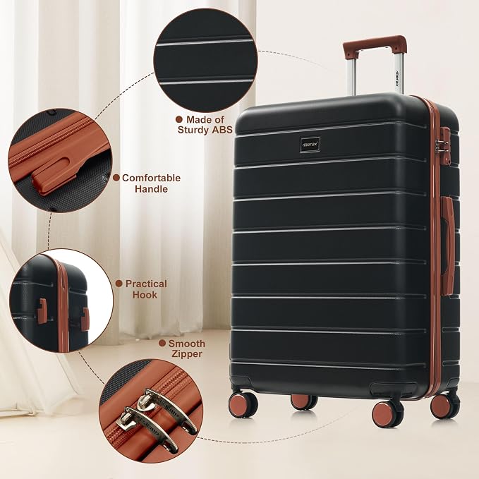 Hardside Luggage Sets, Lightweight Suitcase with Spinner Wheels, Black - Image 4