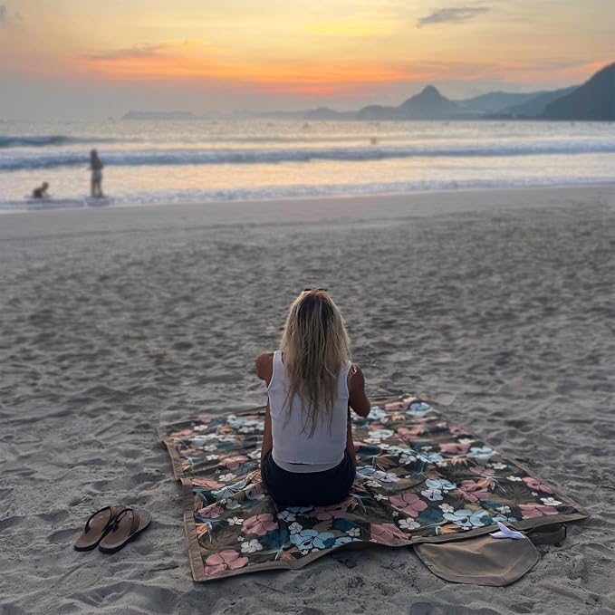 Little Unicorn 5'x7' Outdoor Family Picnic & Beach Blanket | Durable & Water-Resistant Fabric | Compact Fold & Easily Wipes Clean | Zipper Pocket (Hibiscus) - Image 4