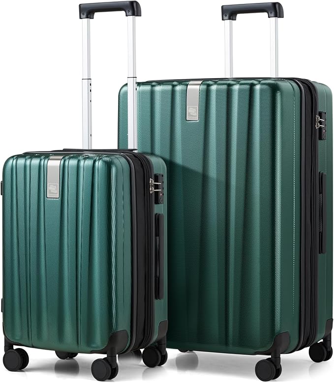 Hanke Expandable Hard Shell Luggage Sets 2 piece Carry on Luggage with Wheels Suitcases Lightweight Checked Travel Luggage Rolling Large Suitcase Travel Luggage Bag Woman Men 20/29 IN(Blackish Green) by Hanke