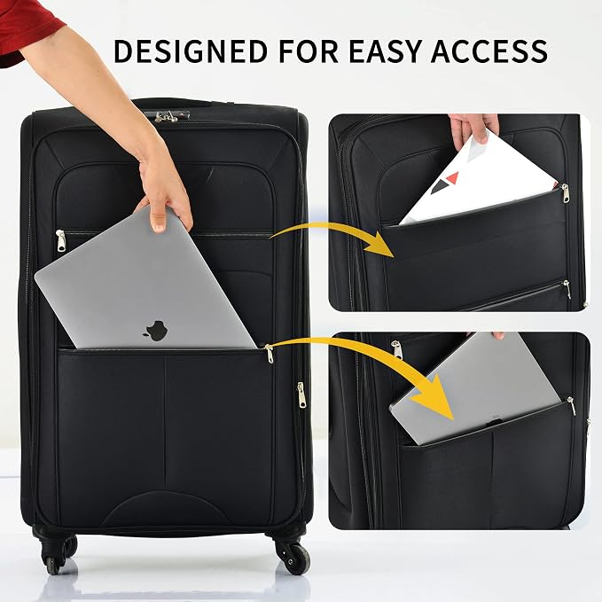 Merax Luggage Set, Softside Suitcase 3 Piece, Expandable Lightweight | Luggage Sets with Duffel Bag 22" 26" 30" Suitcase with Wheels TSA Lock,Black - Image 8