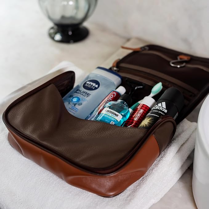 Sutton Handmade Genuine Cowhide Leather Hanging Toiletry Bag Travel Dopp Kit for Men and Women (Chocolate Brown) - Image 6
