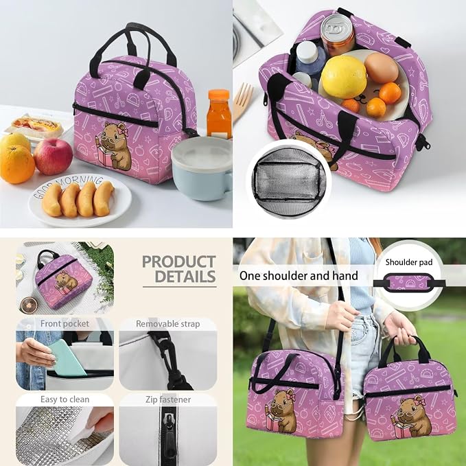 Cute Capybara 3PCS Backpack for Kids Girls School Bookbags with Lunch Bag Pencil Case 17 Inch Lightweight Bookpack for Elementary School Students - Image 3