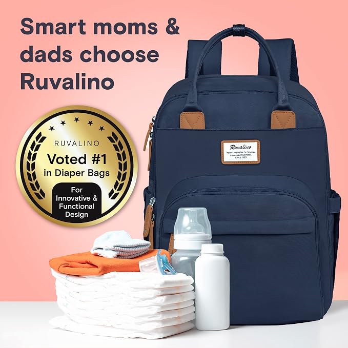 RUVALINO Diaper Bag Backpack-Multifunction Baby Travel Bag with Changing pad, Insulated Bottle Holders & Pacifier Case, Large Capacity, Waterproof, Peacock Blue - Image 6