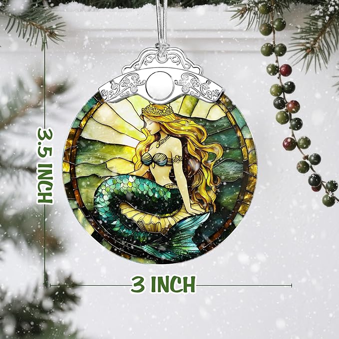 Mermaid Stained Glass Ornament, Christmas Ornaments – Christmas Tree Decorations, Holiday Decor, Stocking Stuffer, Gift Idea, Gifts for Mermaid Lover, Fans of Fairy-Tale Theme, Friend, Family