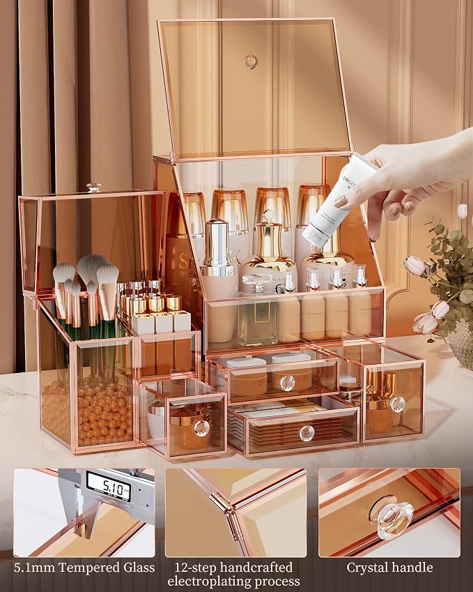 Youdepot Glass Makeup Storage for Vanity and Bathroom Countertop – Large Cosmetic Display Case and Skincare Storage Solution - Image 5