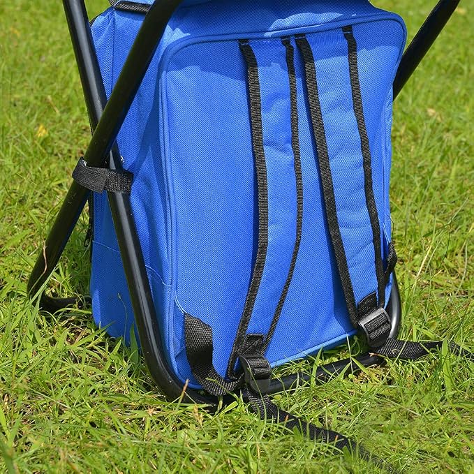 Folding 3 in 1 Camping Chair Stool Backpack with Cooler Insulated Picnic Bag, Hiking Camouflage Seat Table Bag Camping Gear for Outdoor Indoor Fishing Travel Beach BBQ (Blue) - Image 9