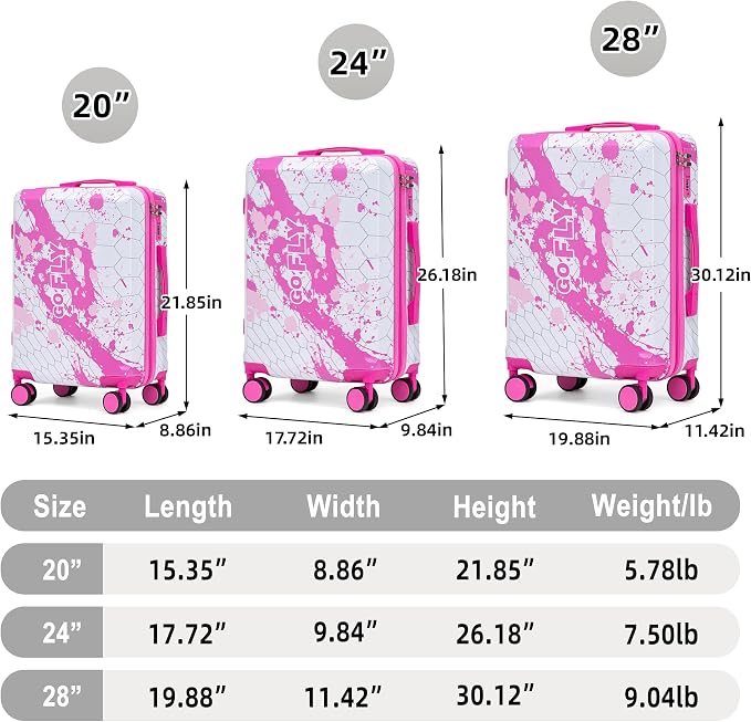 Hardside Luggage Sets, Lightweight Stripes Suitcase with Spinner Wheels, Pink-PC - Image 8