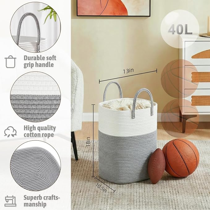 Artfeel Laundry Basket,Woven Cotton Rope Laundry Hamper,40L Versatile Storage for Dirty Clothes,Baby Toys,and Blankets in Bathroom, Nursery,and Living Room - Image 2
