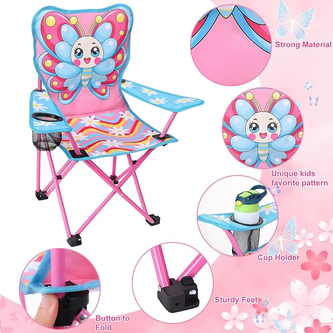 KABOER Kids Outdoor Folding Camping Chair with Cup Holder Carrying Bag | Portable Camping Chair for Beach Picnic Camping Travel Lawn Ages 3-10 - Image 3