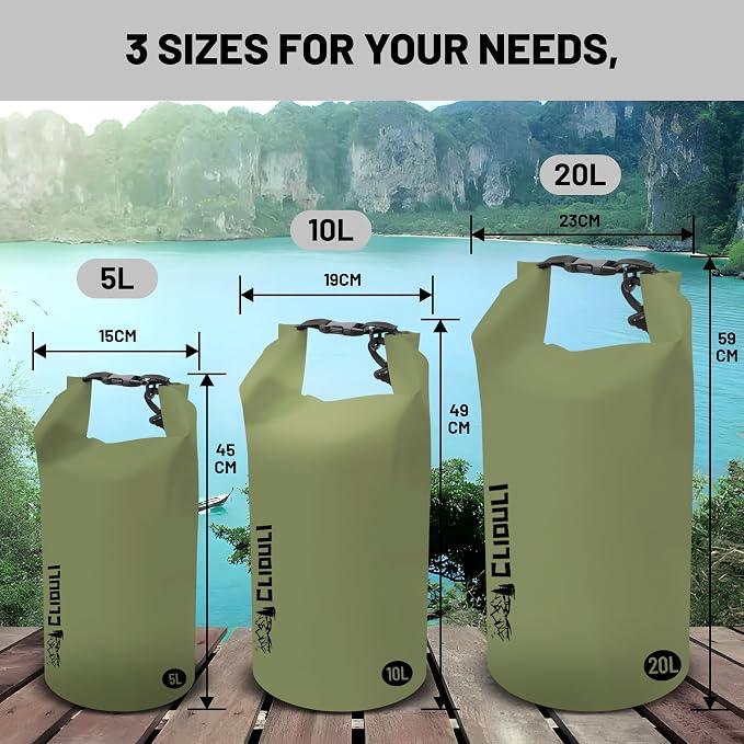 Waterproof Dry Bag,Roll Top Green Small Waterproof Backpack 2L/5L/10L/20L/30L/40L Floating Lightweight Bags for Kayaking, Boating, Fishing, Swimming Camping with Waterproof Phone Case - Image 6
