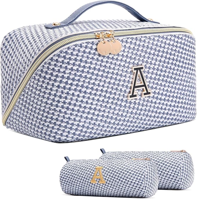 Personalized Gift Travel Makeup Bag: Initial Makeup Organizer Bag for Women | 3-in-1 Custom Make up Bag Set - Vegan Leather Travel Cosmetic Bag - Luxury Gift for Women – Birthday, Anniversary, Graduation by Unknown