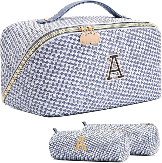 Personalized Gift Travel Makeup Bag: Initial Makeup Organizer Bag for Women | 3-in-1 Custom Make up Bag Set - Vegan Leather Travel Cosmetic Bag - Luxury Gift for Women – Birthday, Anniversary, Graduation by Unknown